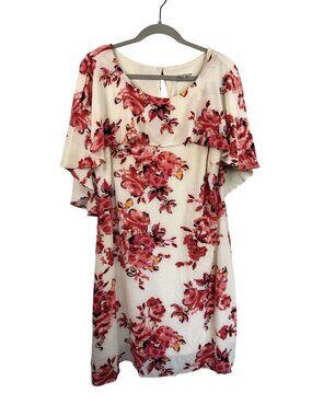 Floral Print Madison Leigh Dress With Ruffle Overlay & Back Keyhole Size 14 Poly